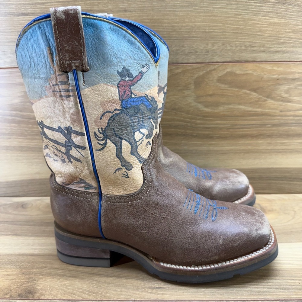 Roper Western Boots Boys Youth Size 3 Brown Square Toe Cowboy Ranch Rodeo